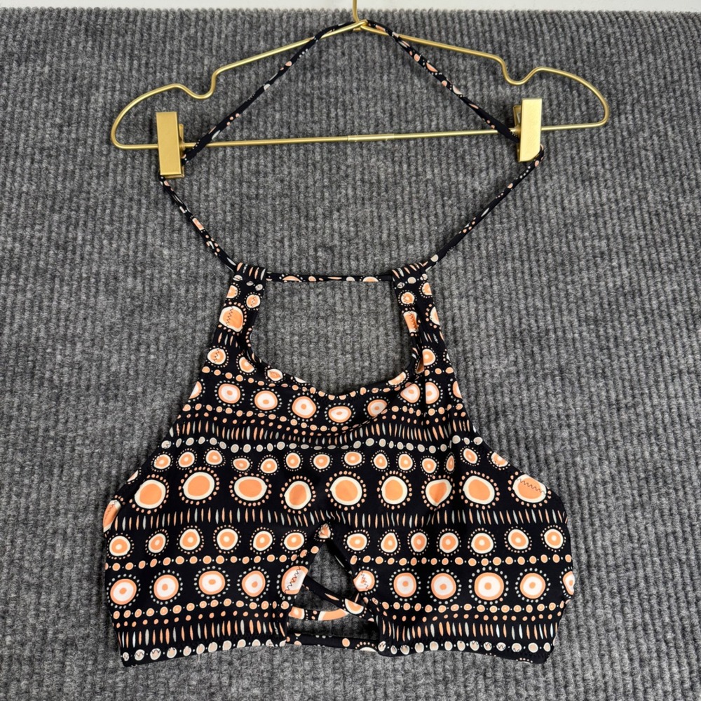 Cupshe Womens High Neck Halter Bikini Top Black Orange Geometric Dot Medium